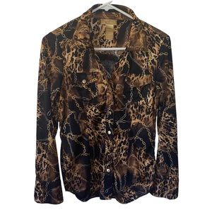 Miss Tina Brown Satin Blouse Small Long Sleeve Career Wear